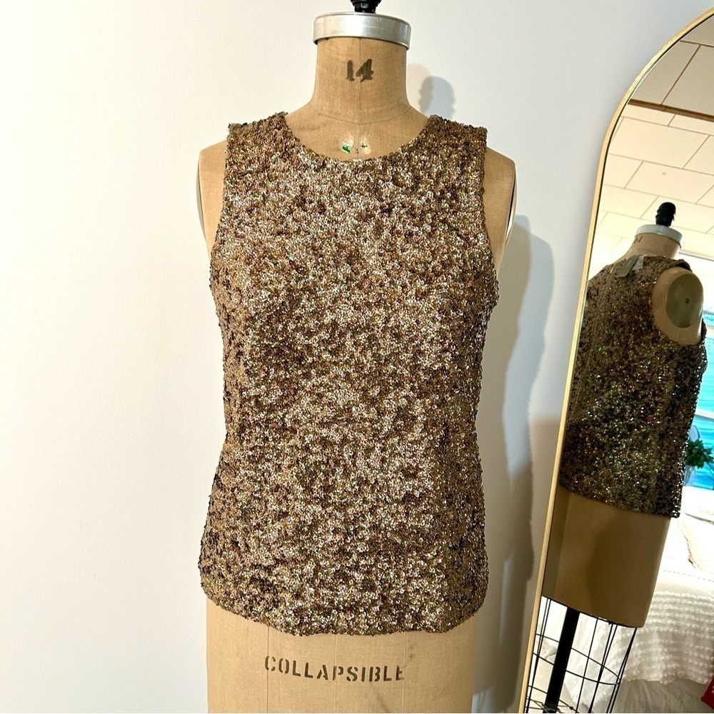 J Crew Collection Shimmering Gold Sequin Sweater Knit Shell Tank Wool Blend NWT - Picture 2 of 14